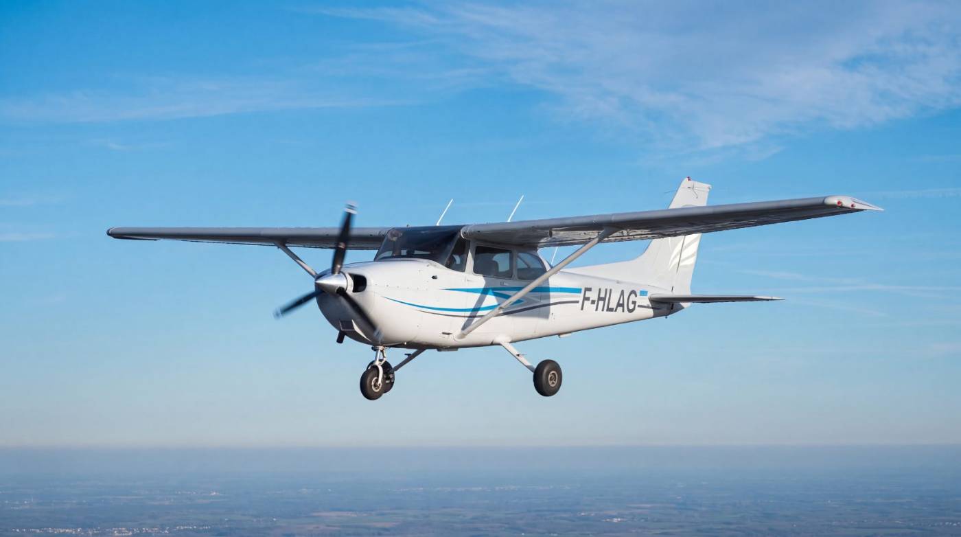 Cessna 172S Skyhawk F-HLAG d'Astonfly en vol, avion école de pilote de ligne